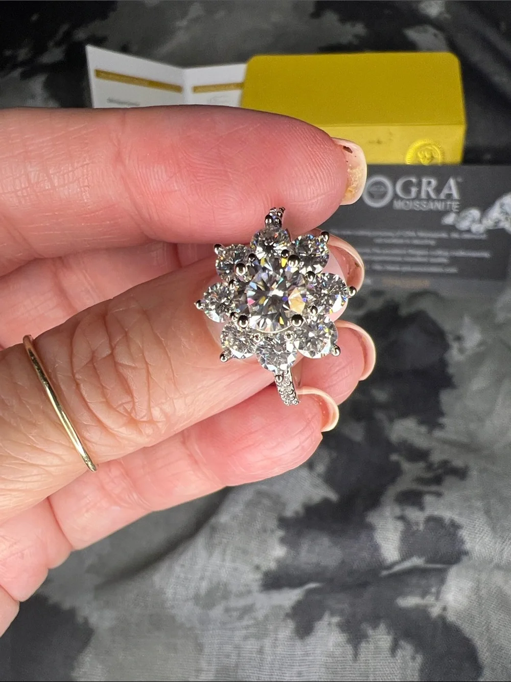 GRA Moissanite Floral Cluster Ring in Sterling Silver 925